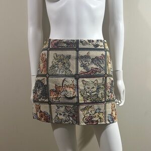 Cat Patchwork Mini Skirt - Beige Multi
